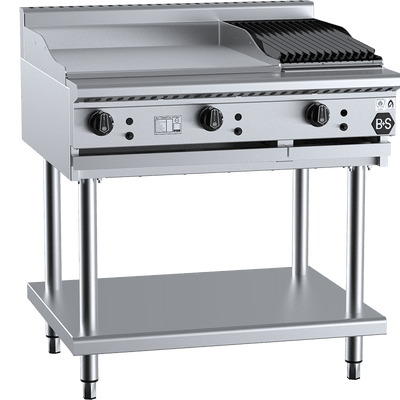 B+S Black Series BT-GRP6-CBR3 Combination 600mm Grill Plate & 300mm Char Broiler