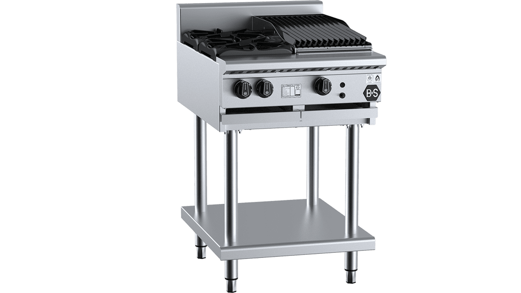 B+S Black Series BT-SB2-CBR3 Combination Two Open Burners & 300mm Char Broiler