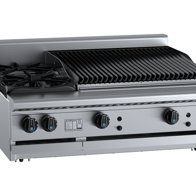 B+S Black Series BT-SB2-CBR6BM Combination Two Open Burners & 600mm Char Broiler Bench Mounted