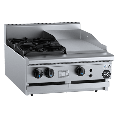 B+S Black Series BT-SB2-GRP3BM Combination Two Open Burners & 300mm Grill Plate Bench Mounted