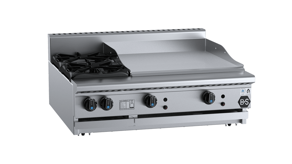 B+S Black Series BT-SB2-GRP6BM Combination Two Open Burners & 600mm Grill Plate Bench Mounted
