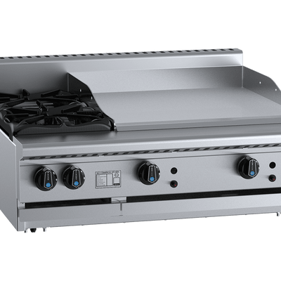 B+S Black Series BT-SB2-GRP6BM Combination Two Open Burners & 600mm Grill Plate Bench Mounted