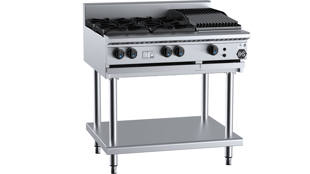 B+S Black Series BT-SB4-CBR3 Combination Four Open Burners & 300mm Char Broiler