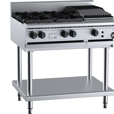 B+S Black Series BT-SB4-CBR3 Combination Four Open Burners & 300mm Char Broiler