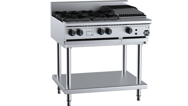 B+S Black Series BT-SB4-CBR3 Combination Four Open Burners & 300mm Char Broiler