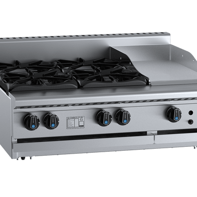 B+S Black Series BT-SB4-GRP3BM Combination Four Open Burners & 300mm Grill Plate Bench Mounted