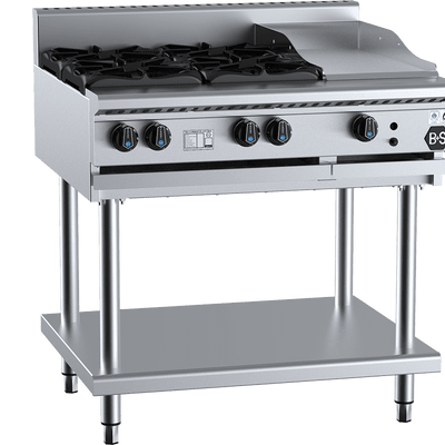 B+S Black Series BT-SB4-GRP3 Combination Four Open Burners & 300mm Grill Plate