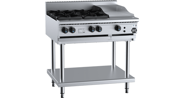 B+S Black Series BT-SB4-GRP3 Combination Four Open Burners & 300mm Grill Plate