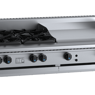 B+S Black Series BT-SB4-GRP6BM Combination Four Open Burners & 600 mm Grill Plate Bench Mounted