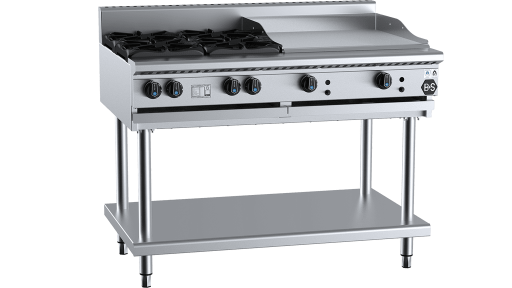 B+S Black Series BT-SB4-GRP6 Combination Four Open Burners & 600mm Grill Plate