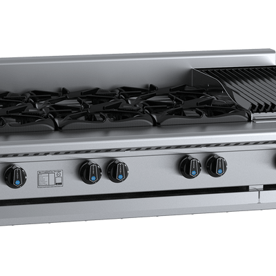 B+S Black Series BT-SB6-CBR3BM Combination Six Open Burners & 300mm Char Broiler Bench Mounted