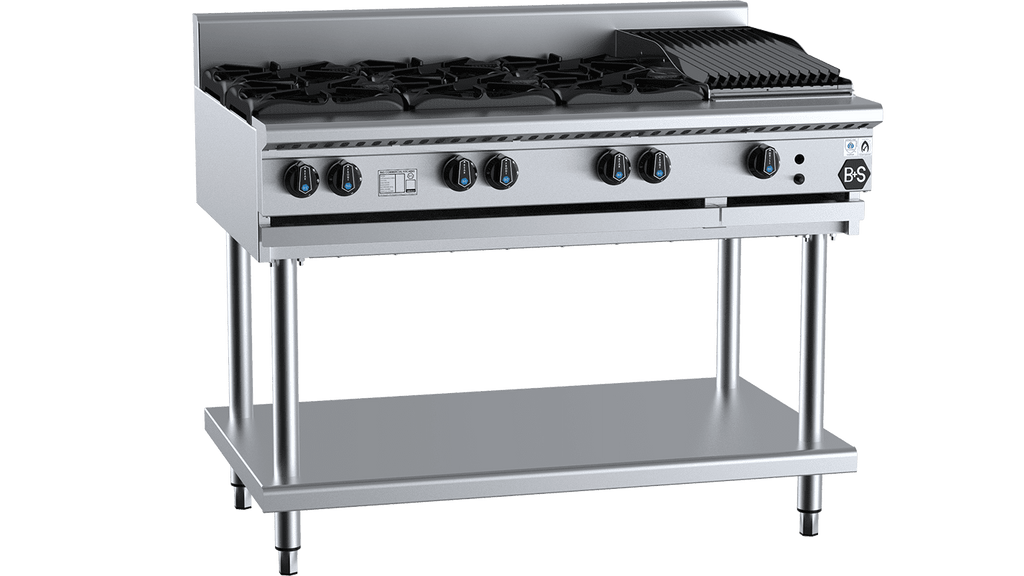 B+S Black Series BT-SB6-CBR3 Combination Six Open Burners & 300mm Char Broiler
