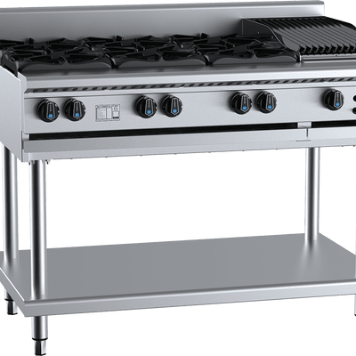 B+S Black Series BT-SB6-CBR3 Combination Six Open Burners & 300mm Char Broiler