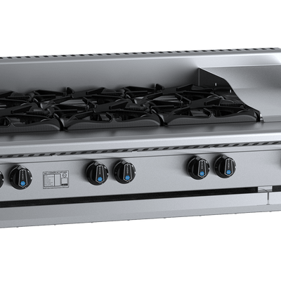 B+S Black Series BT-SB6-GRP3BM Combination Six Open Burners & 300mm Grill Plate Bench Mounted