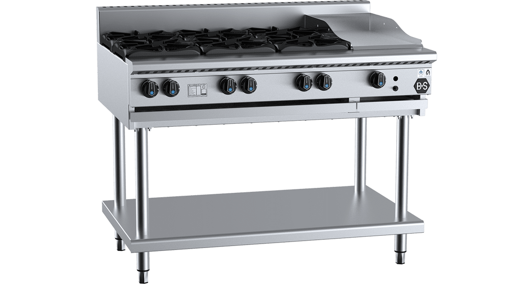 B+S Black Series BT-SB6-GRP3 Combination Six Open Burners & 300mm Grill Plate
