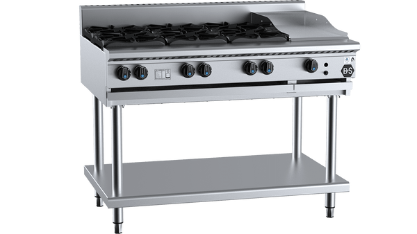 B+S Black Series BT-SB6-GRP3 Combination Six Open Burners & 300mm Grill Plate