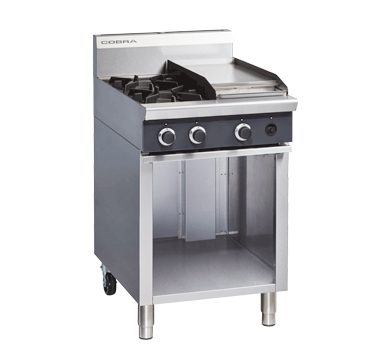 Griddle Gas Cooktop, Cobra C6C, 2 Open Burners, Gas Cooktop, Open Cabinet Base Under