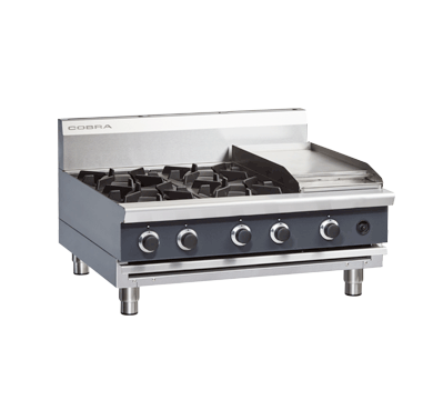 Griddle Gas Cooktop, Cobra, C9C-B, 4 Burner, Griddle Plate RH Side, Countertop, Bench Model