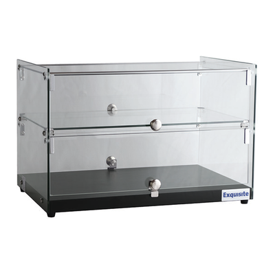 Exquisite CD50-Black | Two Tiers Flat Glass Ambient Cake Display | Woodgrain Black Colour 50 Litre