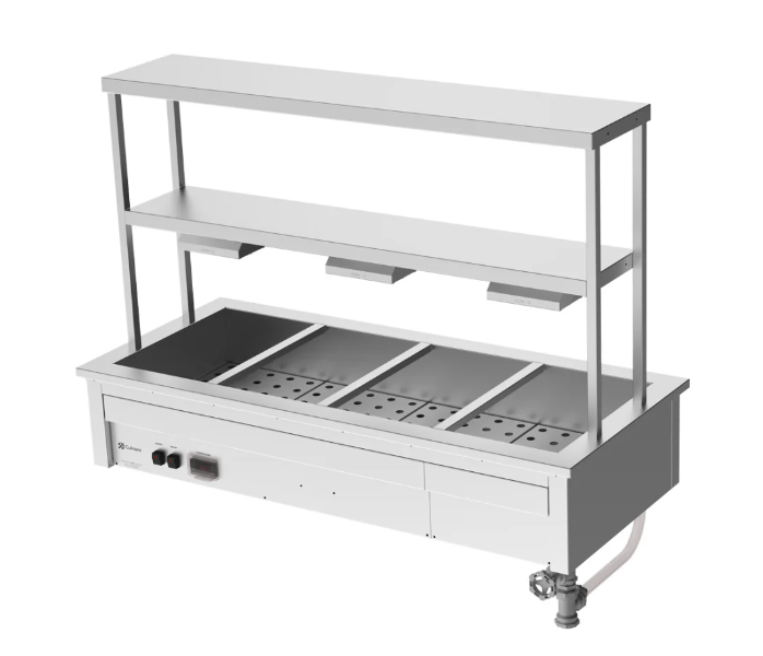 Culinaire CH.BM.D.GDB.4 | 4 Module Drop In | Commercial Bain Marie | Benchtop | with Double Gantry | and Heat Lamps | Bain Marie