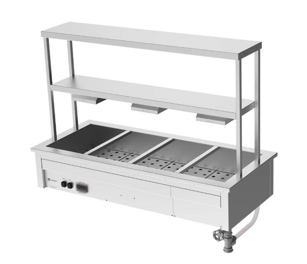 Culinaire CH.BM.D.GDB.4 | 4 Module Drop In | Commercial Bain Marie | Benchtop | with Double Gantry | and Heat Lamps | Bain Marie