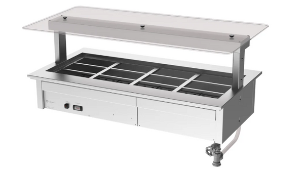 Culinaire CH.BMC.D.GSF.4 | 4 Bay | Bain Marie Drop In | Commercial Bain Marie | Undercounter | Flat Glass Gantry | Under Bench | Bain Marie