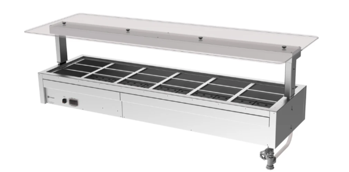 Culinaire CH.BMC.U.GSF.6 | 6 Bay | Bain Marie Drop In | Commercial Bain Marie | Undercounter | Flat Glass Gantry | Under Bench | Bain Marie