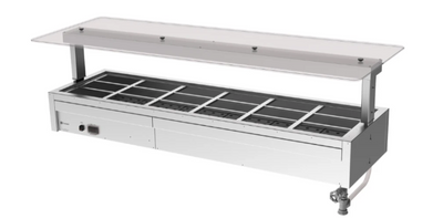 Culinaire CH.BMC.U.GSF.6 | 6 Bay | Bain Marie Drop In | Commercial Bain Marie | Undercounter | Flat Glass Gantry | Under Bench | Bain Marie