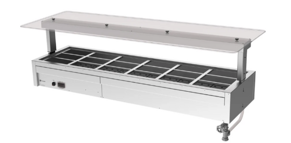 Culinaire CH.BMC.U.GSF.6 | 6 Bay | Bain Marie Drop In | Commercial Bain Marie | Undercounter | Flat Glass Gantry | Under Bench | Bain Marie
