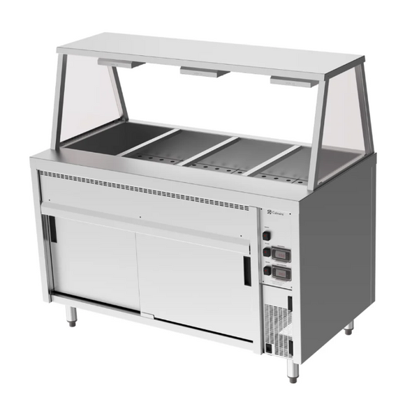 Culinaire CH.BMH.I.GA.4 | 4 Modules | Island Bain Marie | Hot Cupboard | Commercial Bain Marie | with A Frame Gantry | Bain Marie