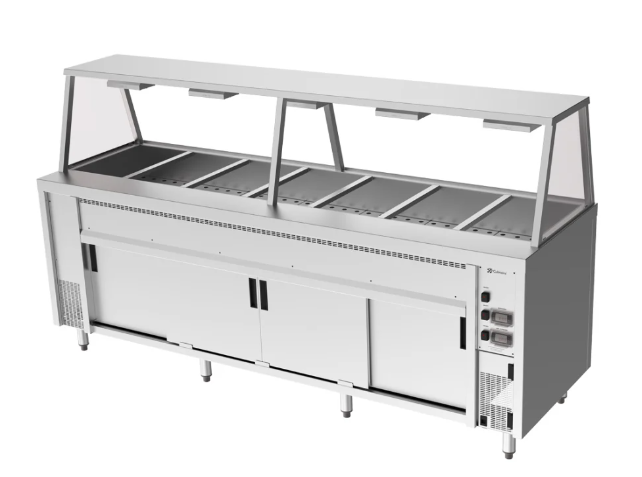 Culinaire CH.BMH.I.GA.7 | 7 Modules | Island Bain Marie | Hot Cupboard | Commercial Bain Marie | with A Frame Gantry | Bain Marie