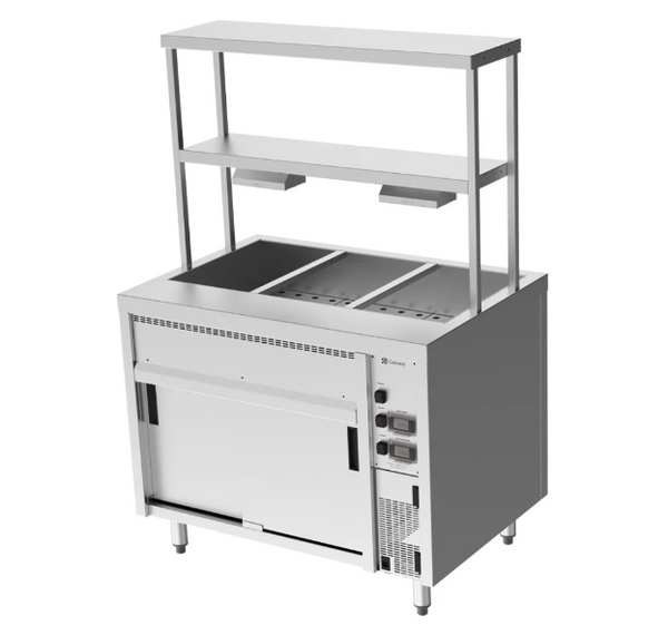 Island Bain Marie, Culinaire, CH.BMH.I.GDB.3, with Double Gantry, Heat Lamps to Bottom Shelf, 3 Modules