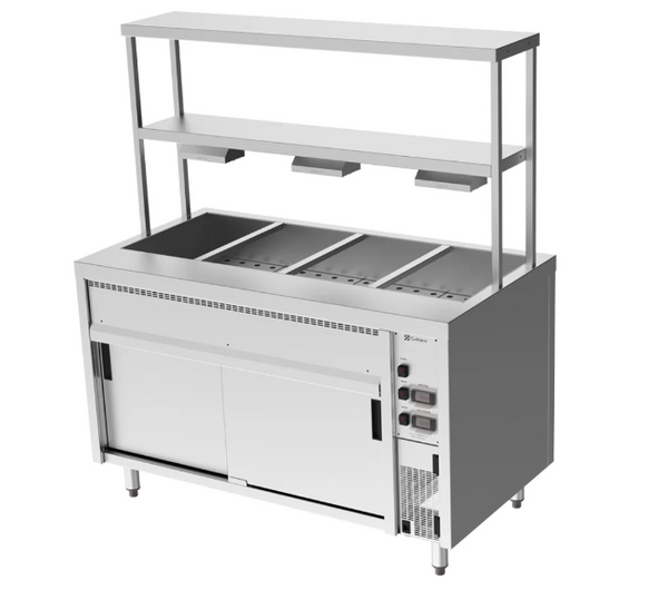 Culinaire CH.BMH.I.GDB.4 | Island Bain Marie | Hot Cupboard |4 Module | with Double Gantry | and Heat Lamps to Bottom Shelf | Bain Marie
