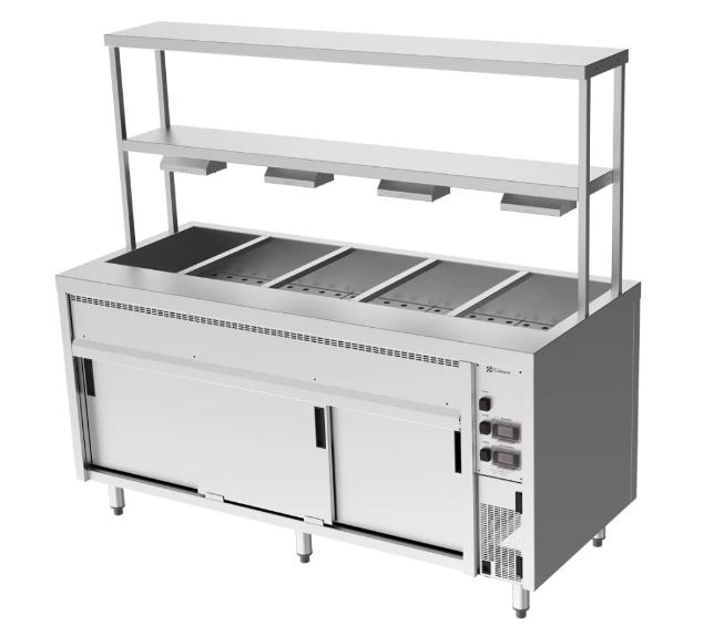 Culinaire CH.BMH.I.GDB.5 | Island Bain Marie | Hot Cupboard | 5 Module | with Double Gantry | and Heat Lamps to Bottom Shelf | Bain Marie