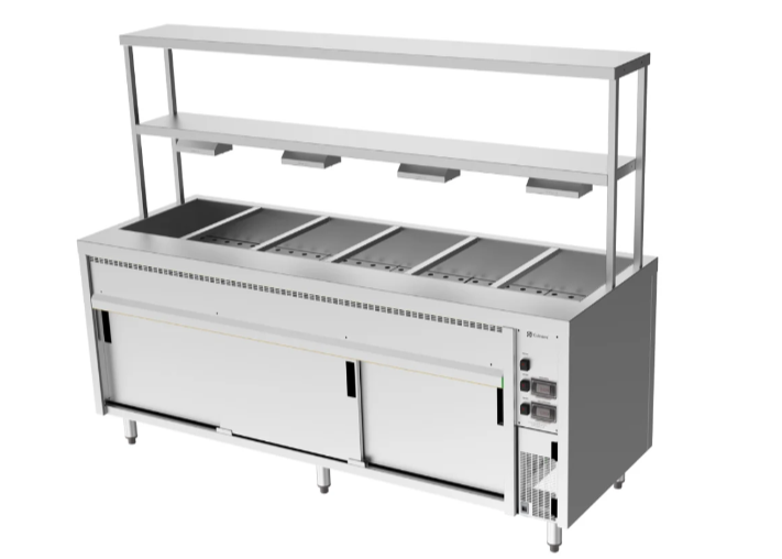 Culinaire CH.BMH.I.GDB.6 | Island Bain Marie | Hot Cupboard |6 Module | with Double Gantry | and Heat Lamps to Bottom Shelf | Bain Marie