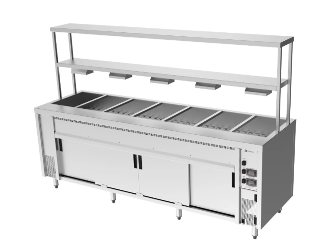 Culinaire CH.BMH.I.GDB.7 | Island Bain Marie | Hot Cupboard | 7 Module | with Double Gantry | and Heat Lamps to Bottom Shelf | Bain Marie