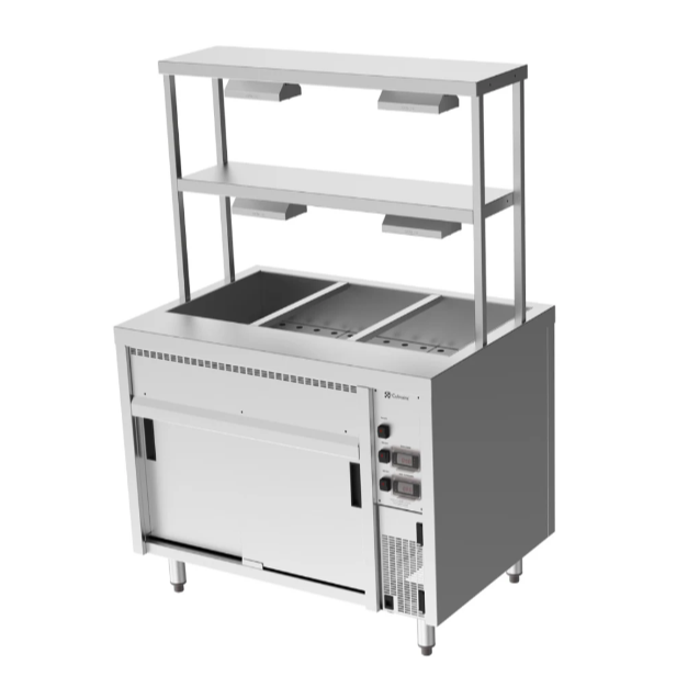 Culinaire CH.BMH.I.GDD.3 | Island Bain Marie |3 Module | with Double Gantry | and Heat Lamps to Bottom Shelf | Bain Marie
