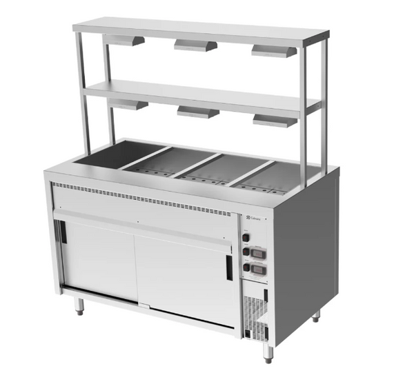 Culinaire CH.BMH.I.GDD.4 | Island Bain Marie |4 Module | with Double Gantry | and Heat Lamps to Bottom Shelf | Bain Marie