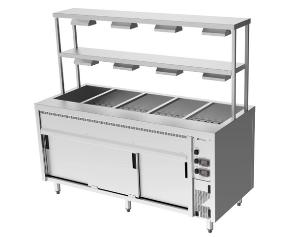 Culinaire CH.BMH.I.GDD.5 | Island Bain Marie |5 Module | with Double Gantry | and Heat Lamps to Bottom Shelf | Bain Marie