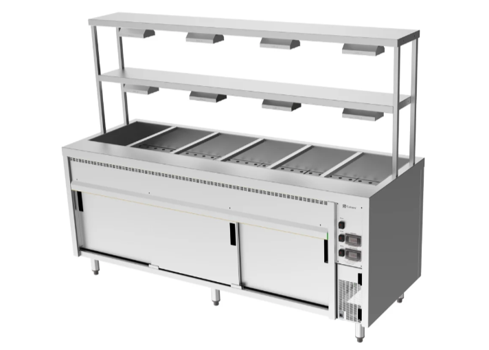 Culinaire CH.BMH.I.GDD.6 | Island Bain Marie |6 Module | with Double Gantry | and Heat Lamps to Bottom Shelf | Bain Marie