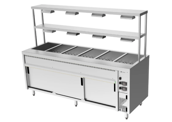 Culinaire CH.BMH.I.GDD.6 | Island Bain Marie |6 Module | with Double Gantry | and Heat Lamps to Bottom Shelf | Bain Marie