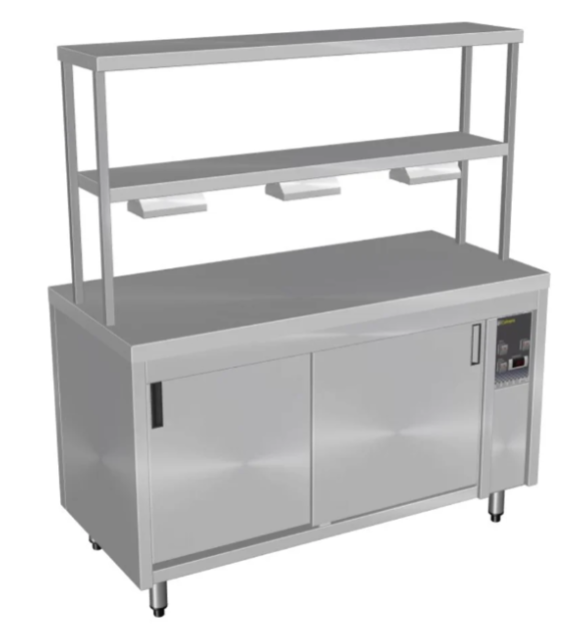 Culinaire CH.HC.I.GDB.6 | 6 Bay | Island | Hot Cupboard | Warming Cupboard | with 2 Tier Gantry | and Heat Lamps to Bottom Shelf | Heated Cupboard