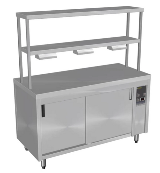 Culinaire CH.HC.I.GDB.7 | 7 Bay | Island | Hot Cupboard | Warming Cupboard | with 2 Tier Gantry | and Heat Lamps to Bottom Shelf | Heated Cupboard