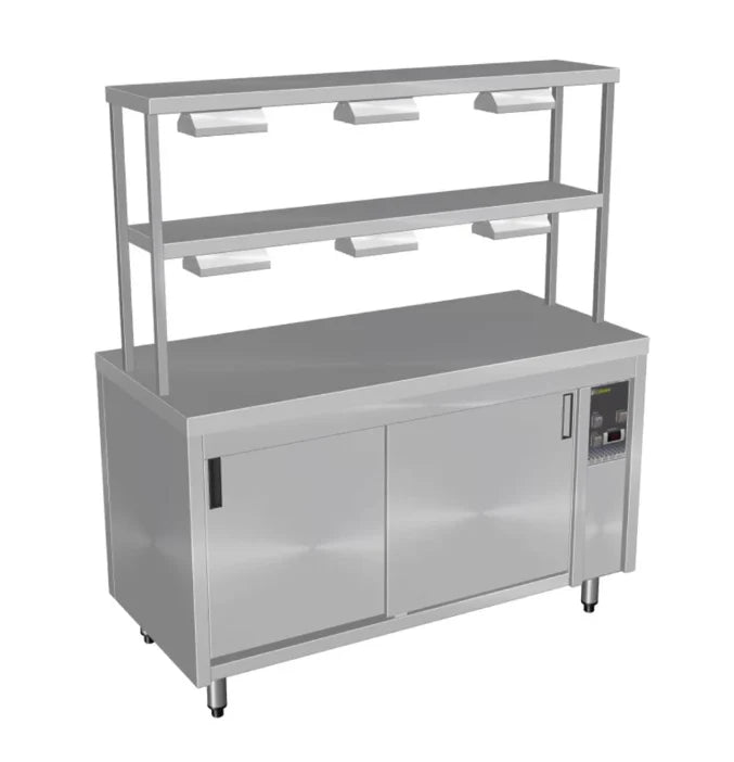 Culinaire CH.HC.I.GDD.5 | 5 Bay | Island|Hot Cupboard | Warming Cupboard | with 2 Tier Gantry | and Heat Lamps to Both Shelves | Heated Cupboard