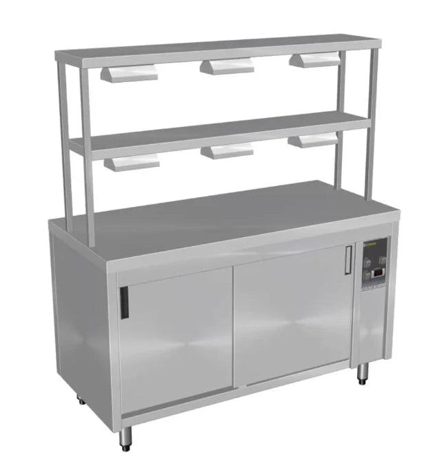 Culinaire CH.HC.I.GDD.8 | 8 Bay | Island | Hot Cupboard | Warming Cupboard | with 2 Tier Gantry | and Heat Lamps to Both Shelves | Heated Cupboard