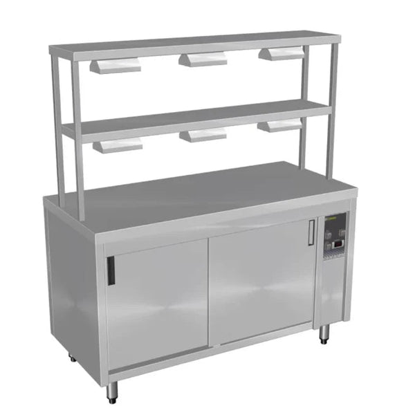 Culinaire CH.HC.I.GDD.8 | 8 Bay | Island | Hot Cupboard | Warming Cupboard | with 2 Tier Gantry | and Heat Lamps to Both Shelves | Heated Cupboard