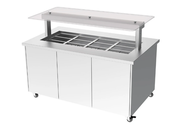 Culinaire CH.IBSS.BMC.U.GSF.4 | 4 Bay | Heated Mobile | S/S Top & Panels| Island Buffet | Commercial Bain Marie | Bain Marie