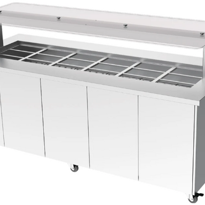 Culinaire CH.IBSS.BMC.U.GSF.6 | 6 Bay | Heated Mobile | S/S Top & Panels| Island Buffet | Commercial Bain Marie | Bain Marie