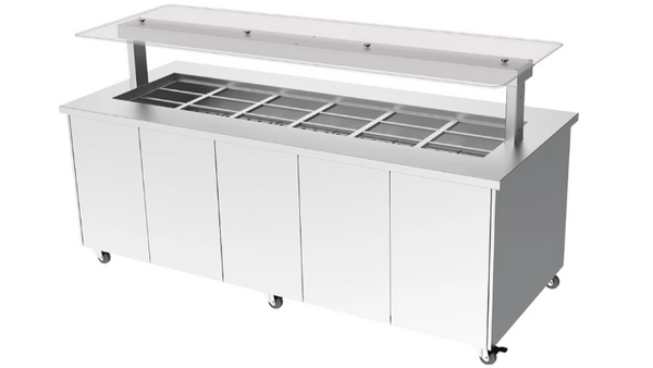 Culinaire CH.IBSS.BMC.U.GSF.6 | 6 Bay | Heated Mobile | S/S Top & Panels| Island Buffet | Commercial Bain Marie | Bain Marie