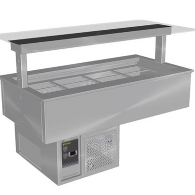 Culinaire CR.CWCF.U.GSF.4 | 4 Bay | Under Bench | Self Contained Cold Well | Flat Glass Gantry  | Refrigerated Counter Line